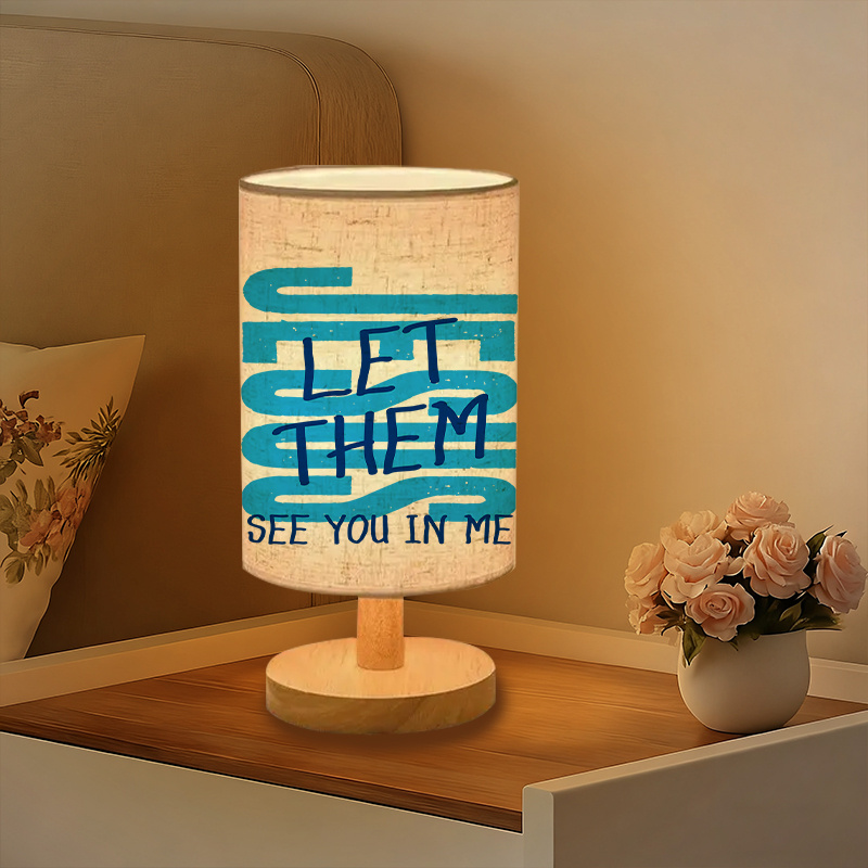 Modern USB-Powered Linen Table Lamp with "LET THEM SEE YOU IN ME" Design