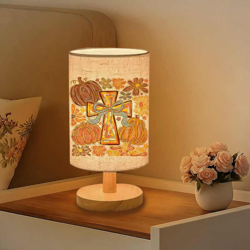 Modern USB-Powered Linen Table Lamp with Floral Pattern & Warm Light