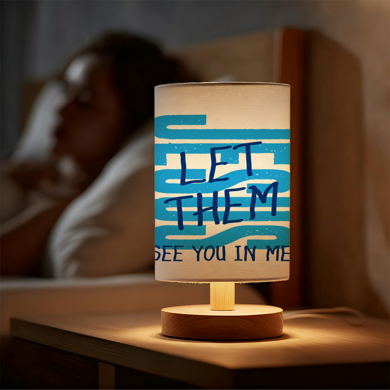 Modern USB-Powered Linen Table Lamp with "LET THEM SEE YOU IN ME" Design