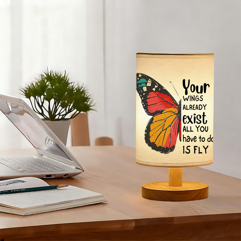Modern USB-Powered Linen Table Lamp with & Inspirational Quote Design