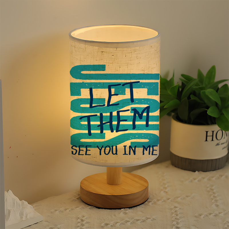 Modern USB-Powered Linen Table Lamp with "LET THEM SEE YOU IN ME" Design
