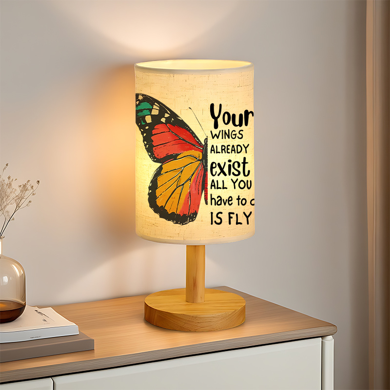Modern USB-Powered Linen Table Lamp with & Inspirational Quote Design