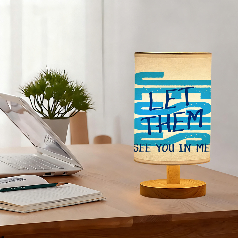 Modern USB-Powered Linen Table Lamp with "LET THEM SEE YOU IN ME" Design
