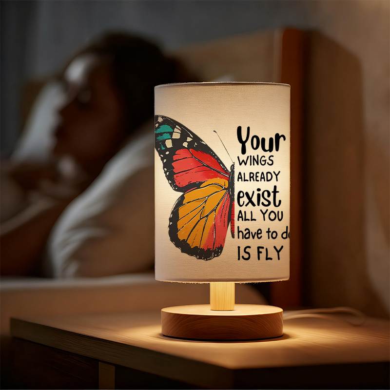 Modern USB-Powered Linen Table Lamp with & Inspirational Quote Design