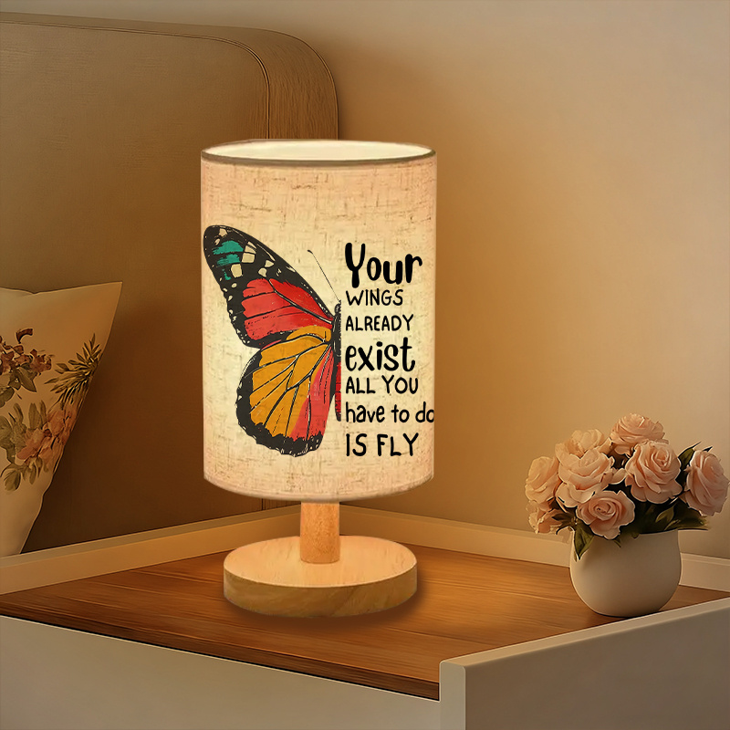 Modern USB-Powered Linen Table Lamp with & Inspirational Quote Design