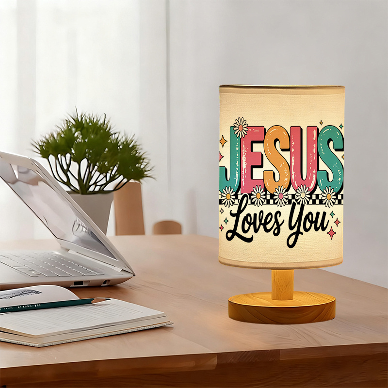 Modern USB-Powered Linen Table Lamp Loves You & Floral Pattern Design 