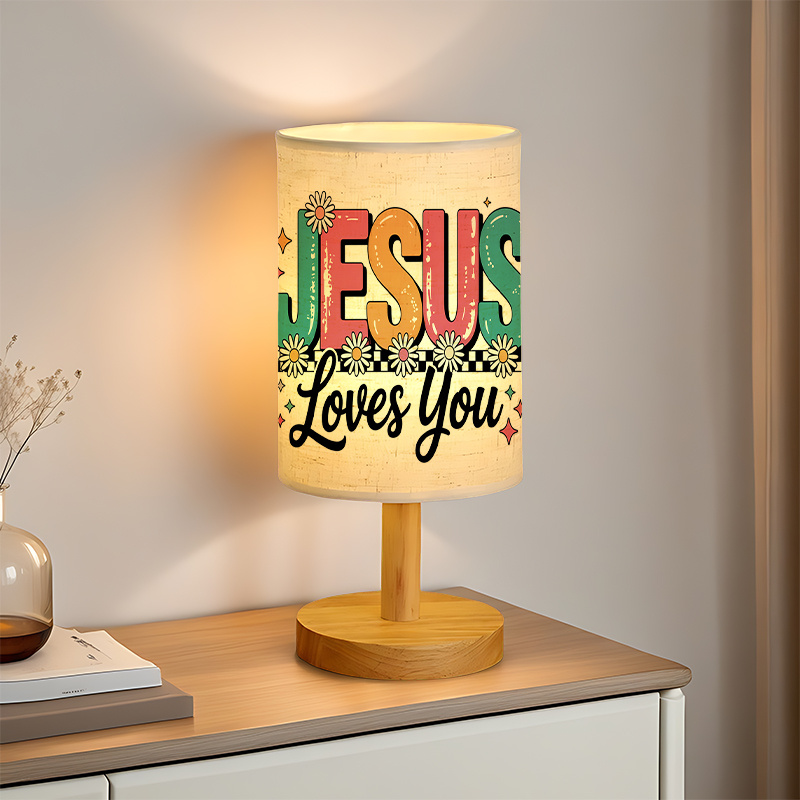 Modern USB-Powered Linen Table Lamp Loves You & Floral Pattern Design 