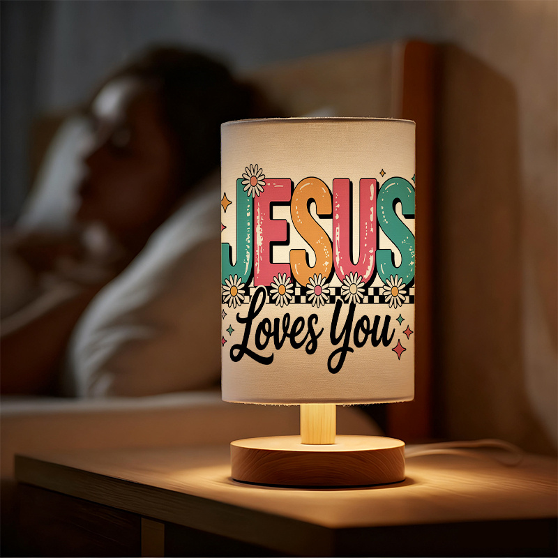 Modern USB-Powered Linen Table Lamp Loves You & Floral Pattern Design 