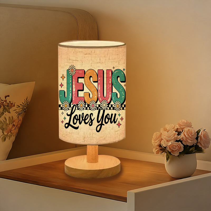 Modern USB-Powered Linen Table Lamp Loves You & Floral Pattern Design 