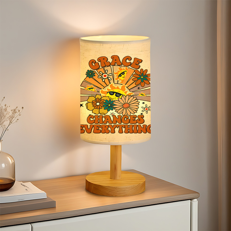 Modern USB-Powered Linen Table Lamp with Floral 