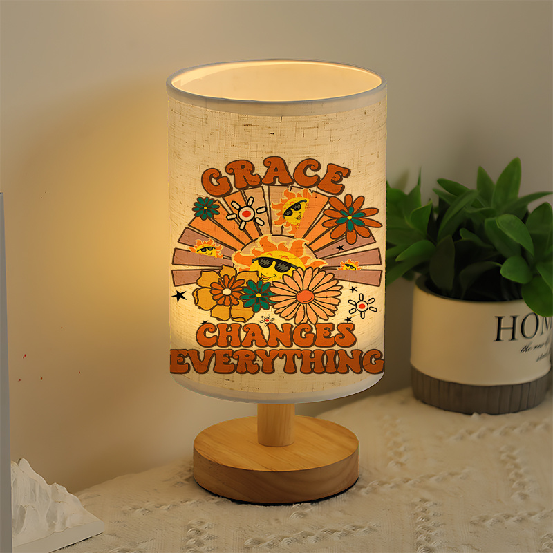 Modern USB-Powered Linen Table Lamp with Floral 