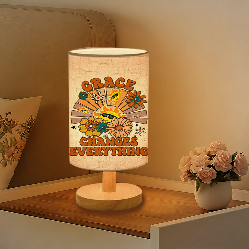 Modern USB-Powered Linen Table Lamp with Floral 