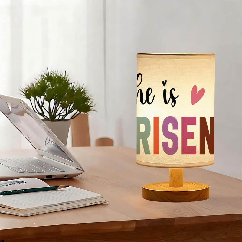 Modern USB-Powered Linen Table Lamp with Heart & RISEN Design