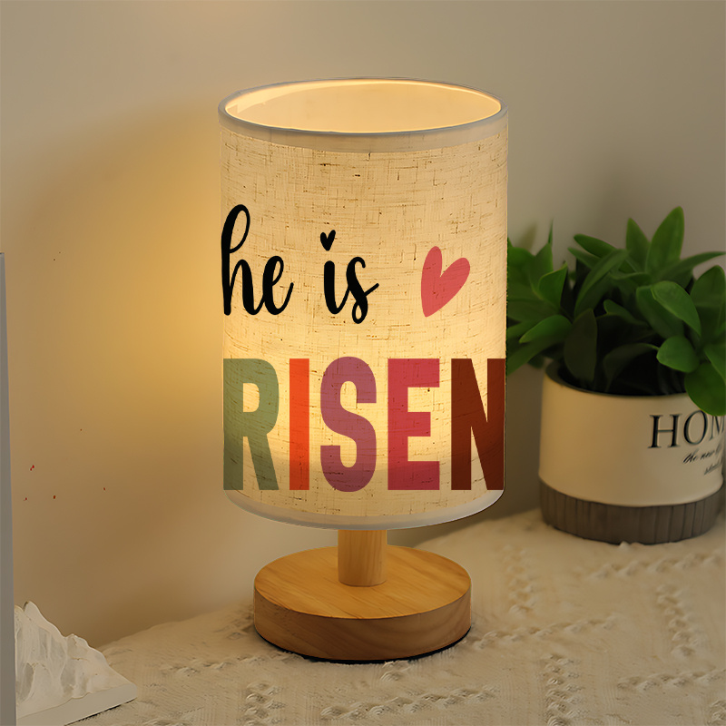 Modern USB-Powered Linen Table Lamp with Heart & RISEN Design
