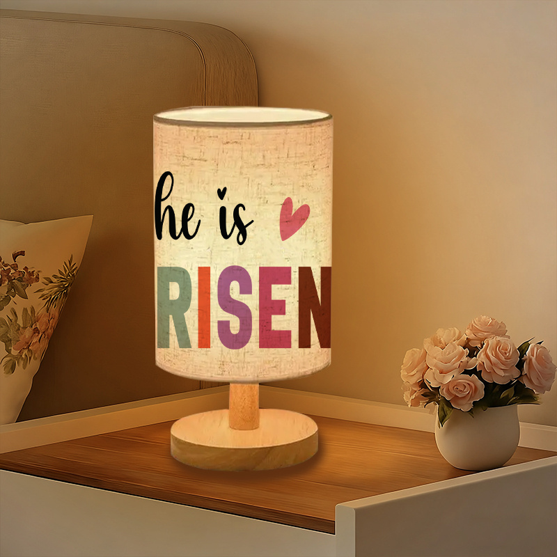 Modern USB-Powered Linen Table Lamp with Heart & RISEN Design
