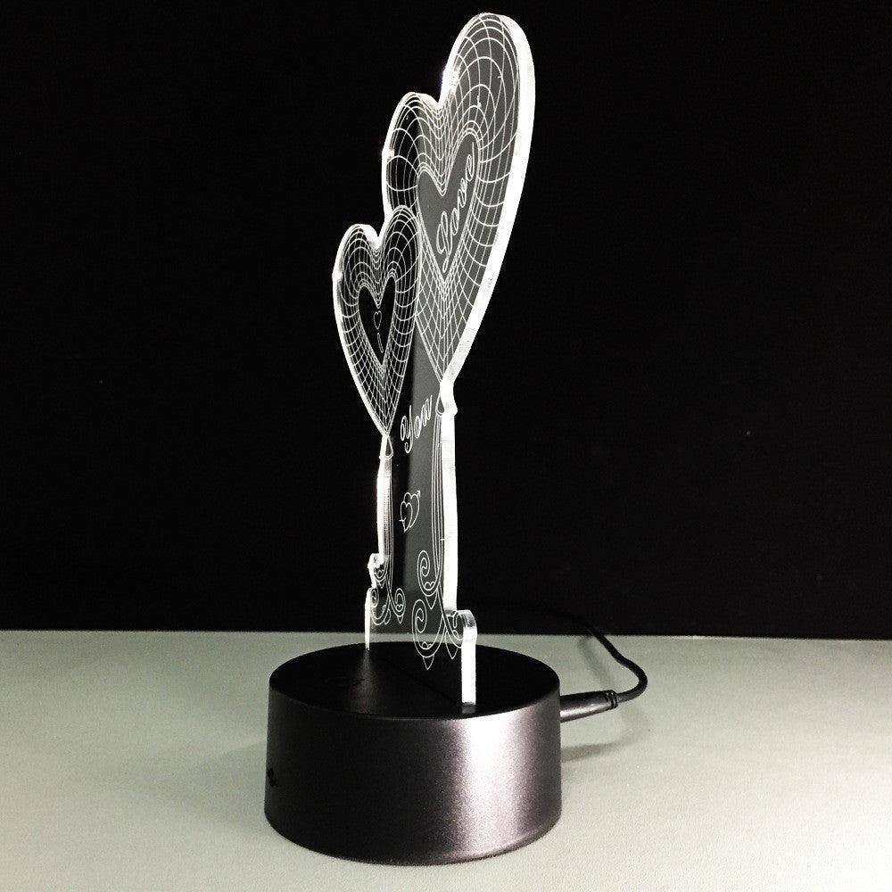 Valentine's Day Double Heart 3D Optical Illusion Lamp - 3D Optical Lamp
