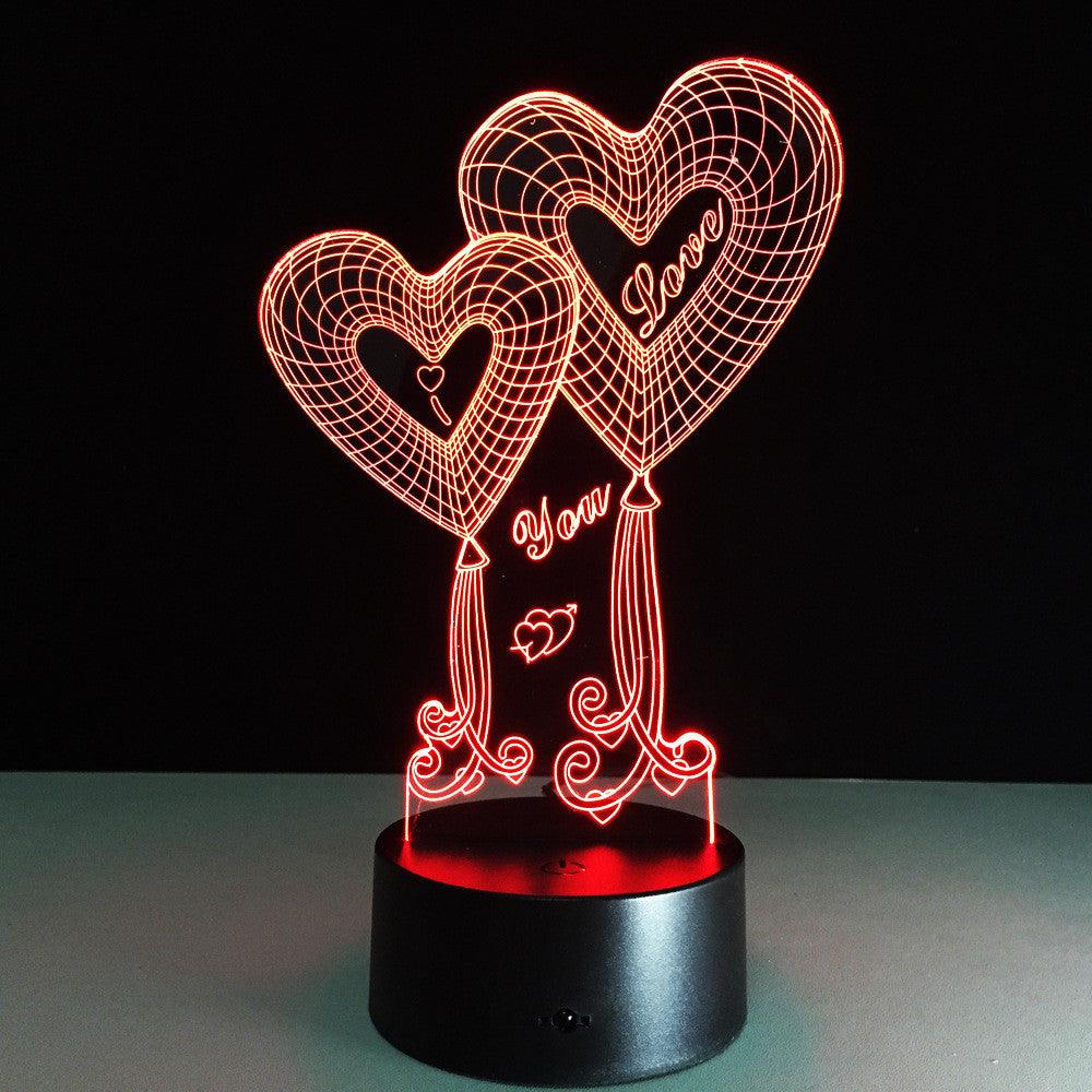 Valentine's Day Double Heart 3D Optical Illusion Lamp - 3D Optical Lamp