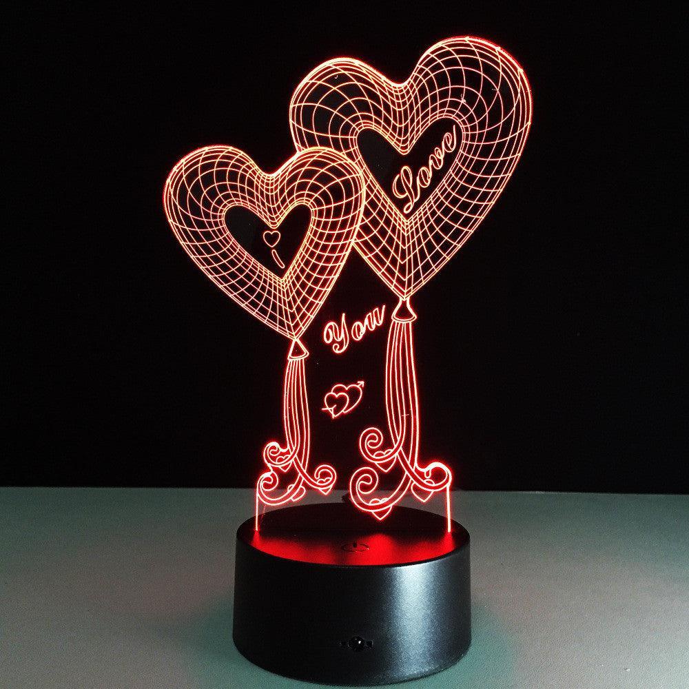 Valentine's Day Double Heart 3D Optical Illusion Lamp - 3D Optical Lamp