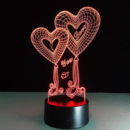 Valentine's Day Double Heart 3D Optical Illusion Lamp - 3D Optical Lamp