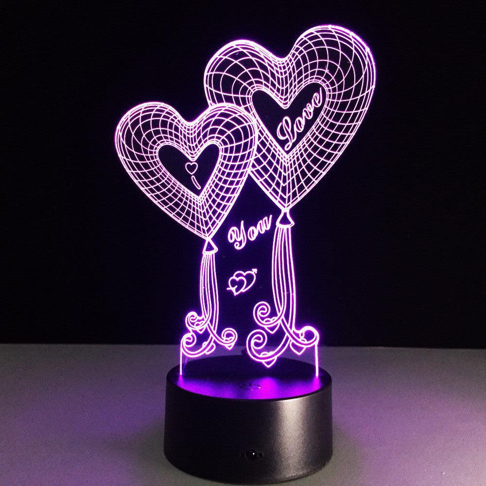 Valentine's Day Double Heart 3D Optical Illusion Lamp - 3D Optical Lamp