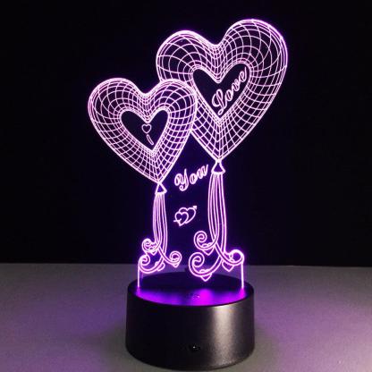 Valentine's Day Double Heart 3D Optical Illusion Lamp - 3D Optical Lamp