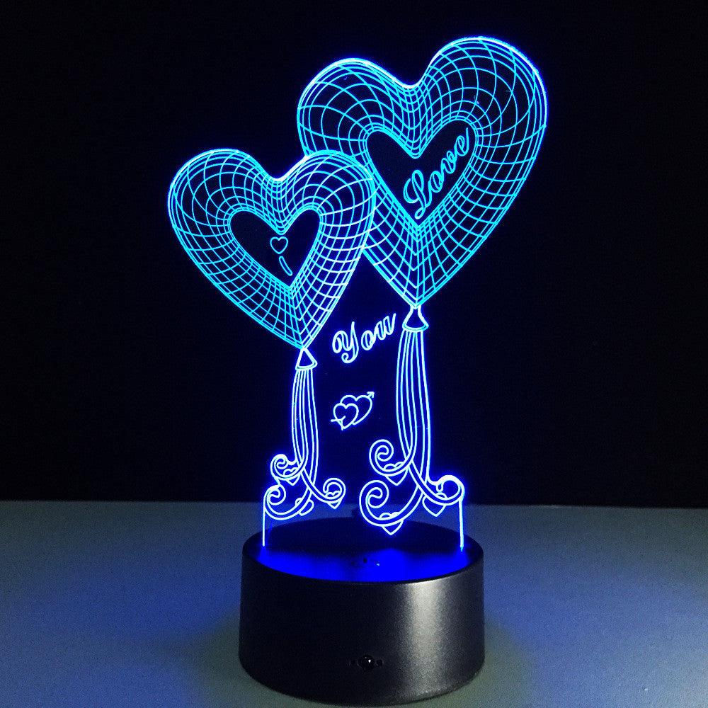 Valentine's Day Double Heart 3D Optical Illusion Lamp - 3D Optical Lamp