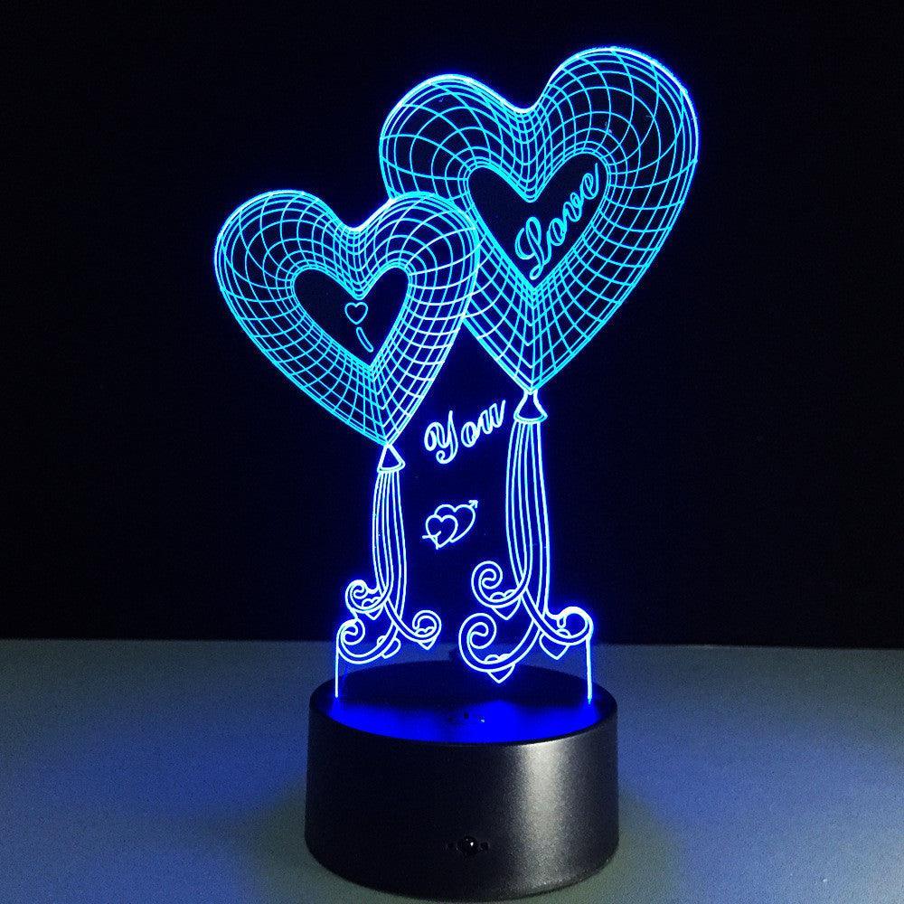 Valentine's Day Double Heart 3D Optical Illusion Lamp - 3D Optical Lamp