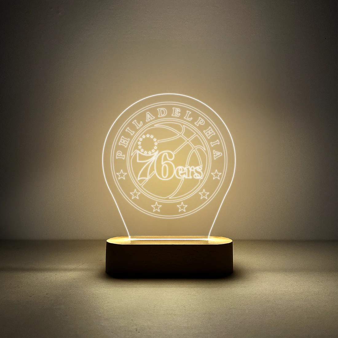 Philadelphia 76ers Edge lit Sign Wooden Lamp Base