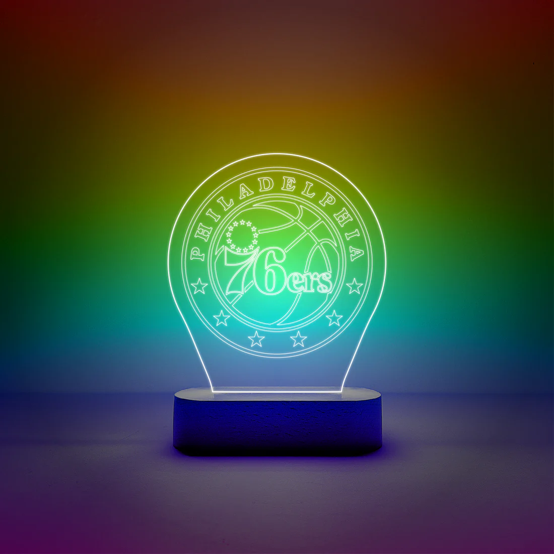 Philadelphia 76ers Edge lit Sign Wooden Lamp Base
