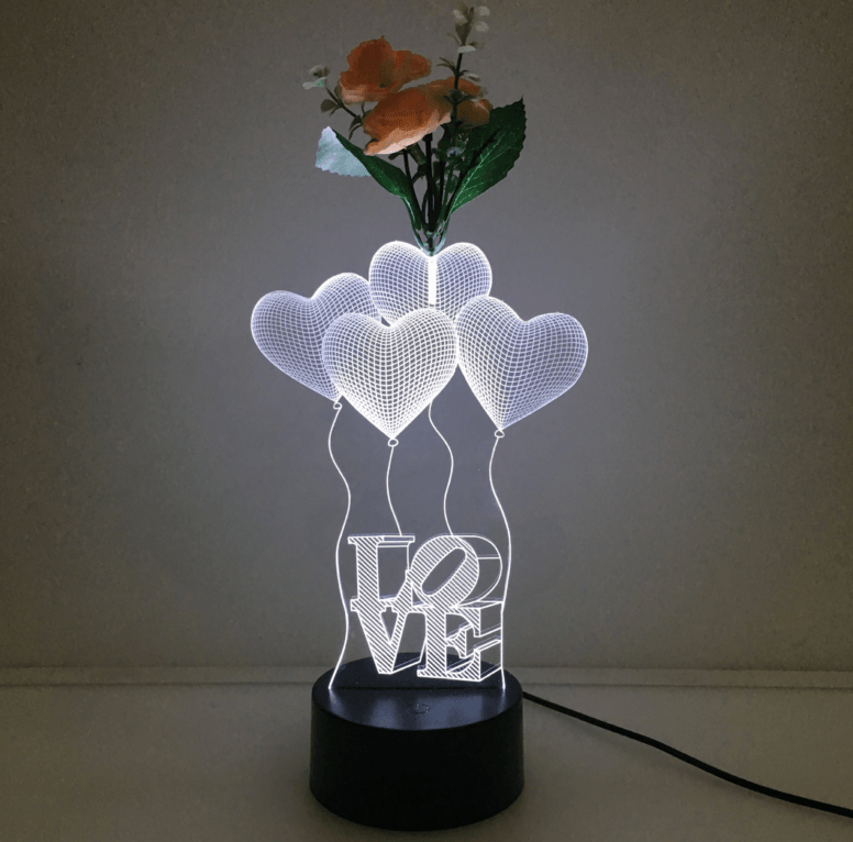 Love 3D Vase Flower Arrangement Stereo Lamp - 3D Optical Lamp