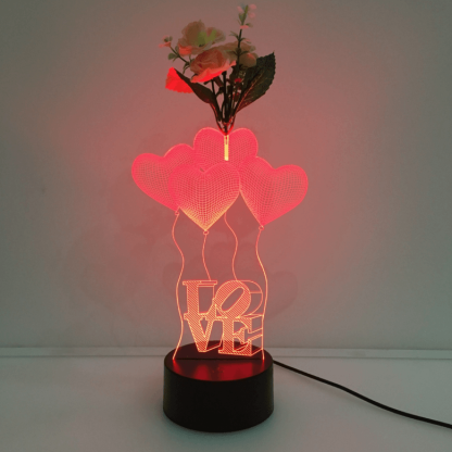 Love 3D Vase Flower Arrangement Stereo Lamp - 3D Optical Lamp