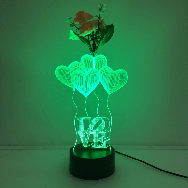 Love 3D Vase Flower Arrangement Stereo Lamp - 3D Optical Lamp