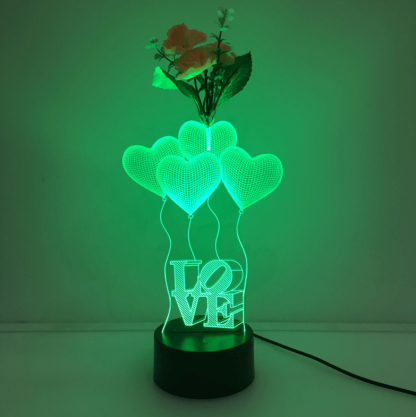 Love 3D Vase Flower Arrangement Stereo Lamp - 3D Optical Lamp