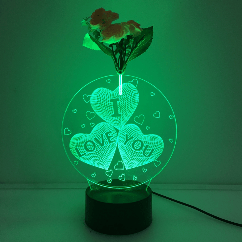 I Love You 3D Vase Flower Arrangement Stereo Lamp - 3D Optical Lamp