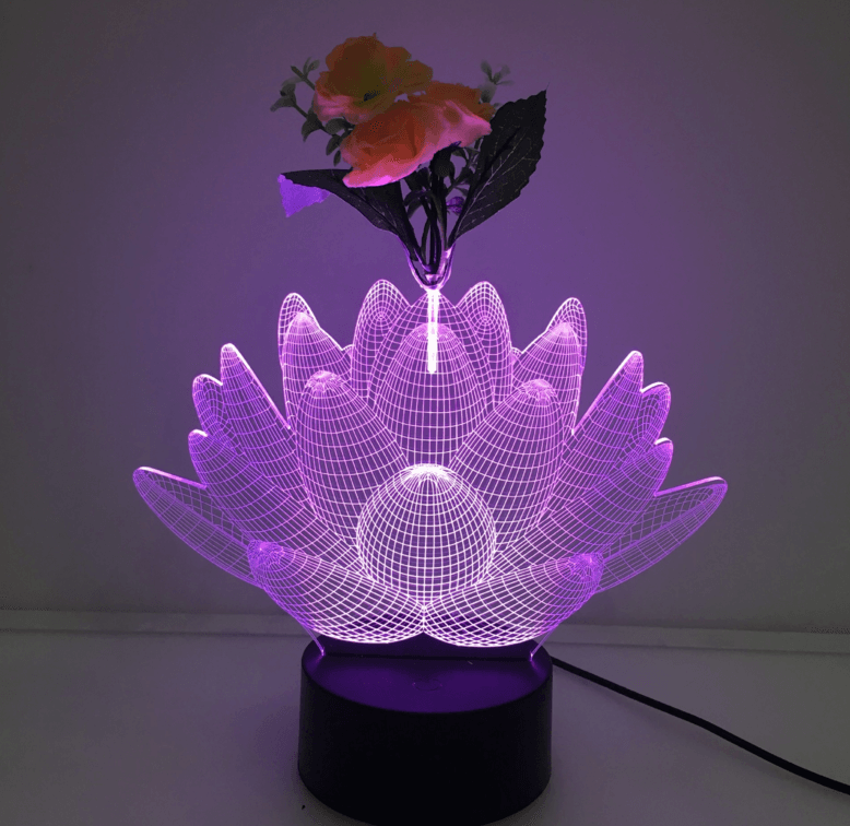 Lotus 3D Vase Flower Arrangement Stereo Lamp - 3D Optical Lamp