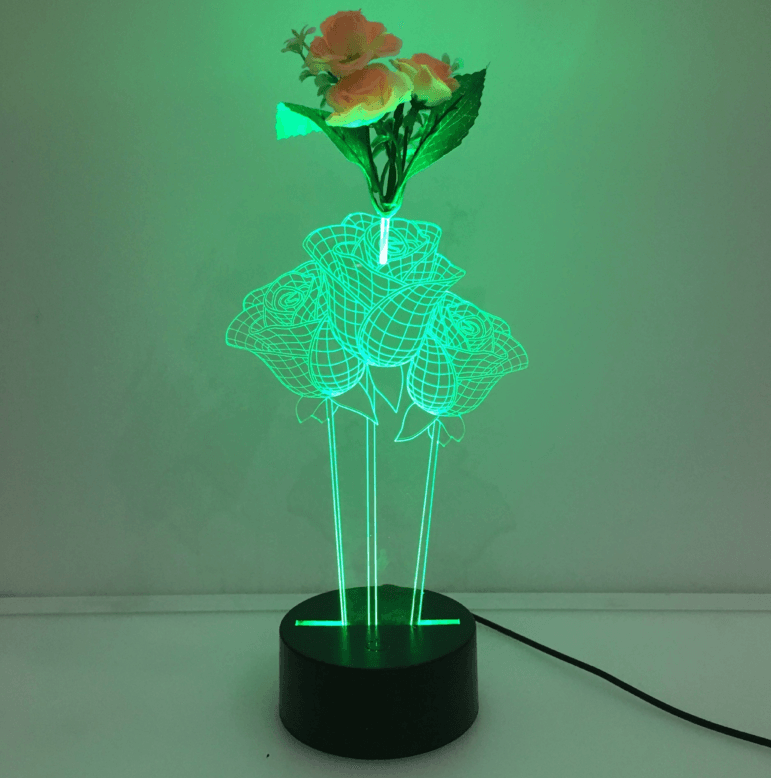 Rose 3D Vase Flower Arrangement Stereo Lamp - 3D Optical Lamp