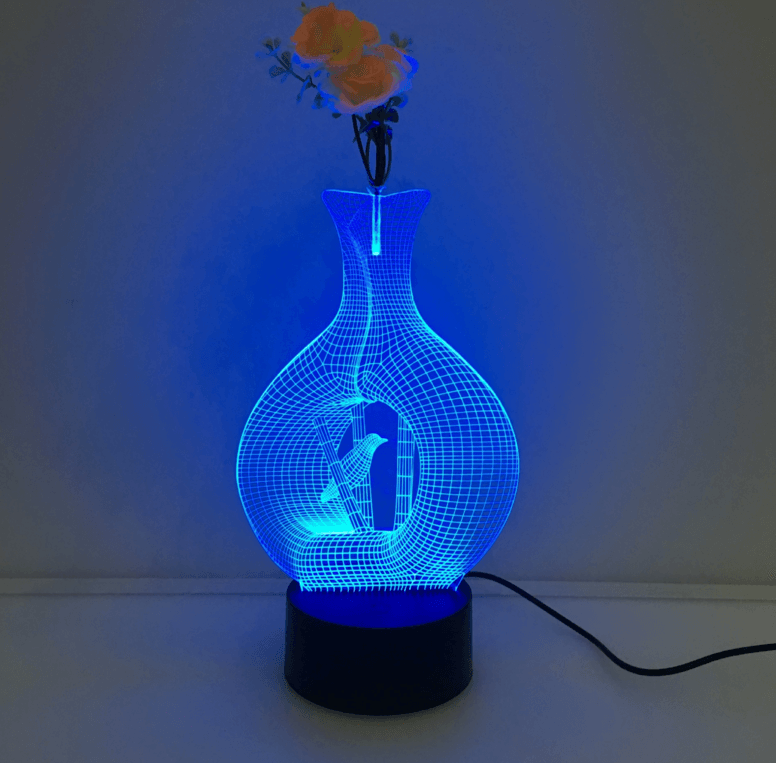 Caged Bird 3D Vase Flower Arrangement Stereo Lamp - 3D Optical Lamp