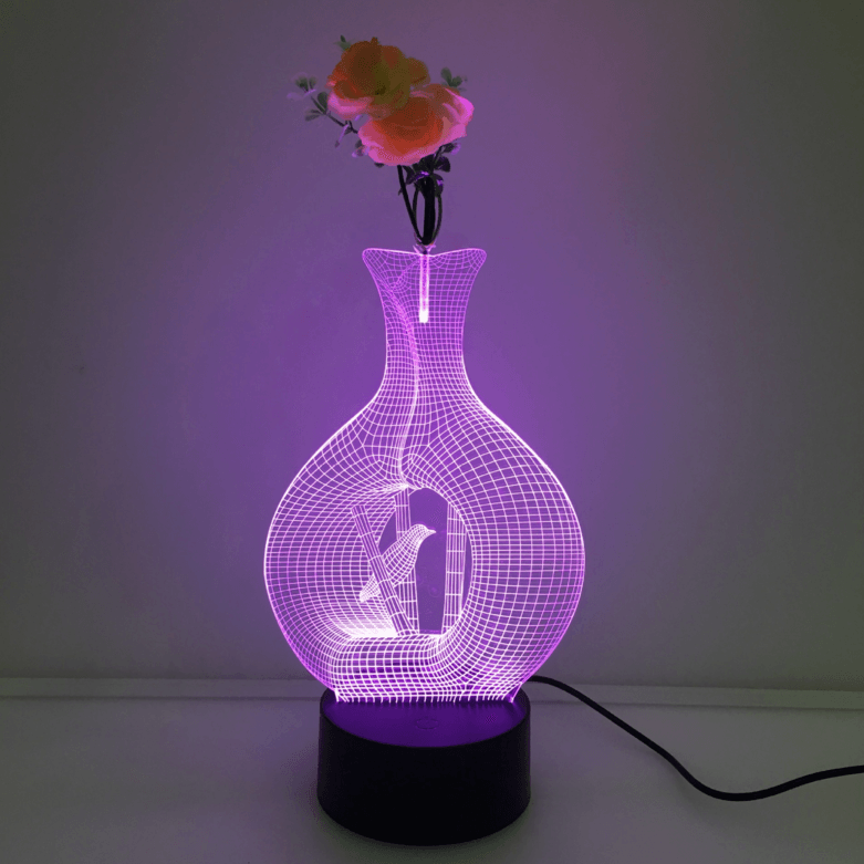 Caged Bird 3D Vase Flower Arrangement Stereo Lamp - 3D Optical Lamp