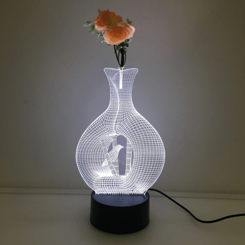 Caged Bird 3D Vase Flower Arrangement Stereo Lamp - 3D Optical Lamp