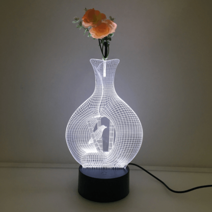 Caged Bird 3D Vase Flower Arrangement Stereo Lamp - 3D Optical Lamp