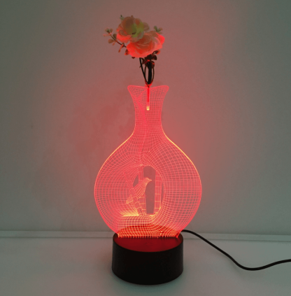 Caged Bird 3D Vase Flower Arrangement Stereo Lamp - 3D Optical Lamp