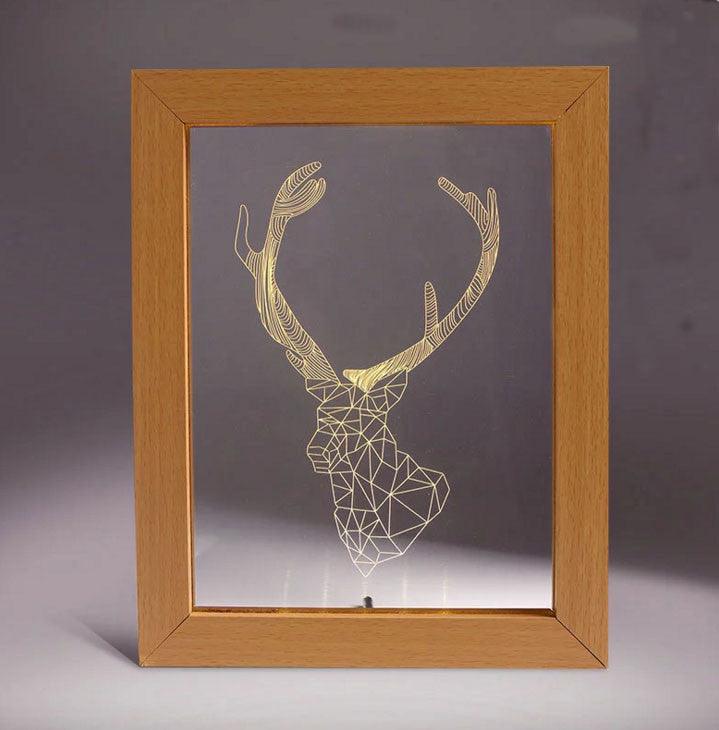 Solid Wood 3D Bedside Photo Frame Lamp-Fawn - 3D Optical Lamp
