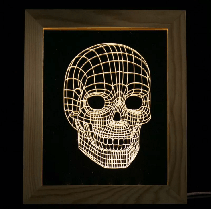 Solid Wood 3D Bedside Photo Frame Lamp-Skull - 3D Optical Lamp