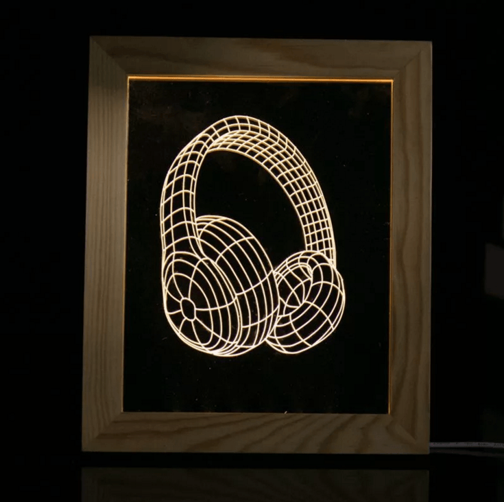 Solid Wood 3D Bedside Photo Frame Lamp-Headset - 3D Optical Lamp