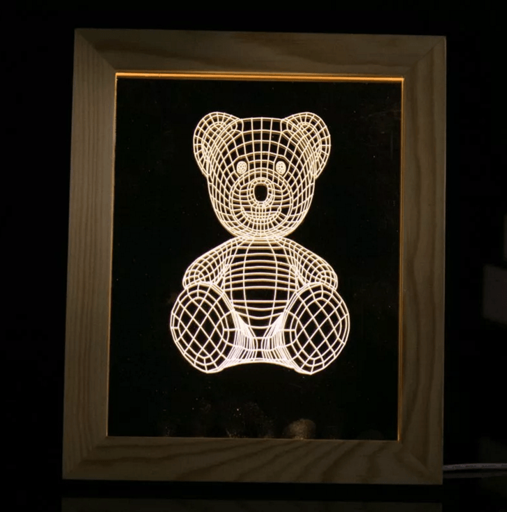 Solid Wood 3D Bedside Photo Frame Lamp-Bear - 3D Optical Lamp
