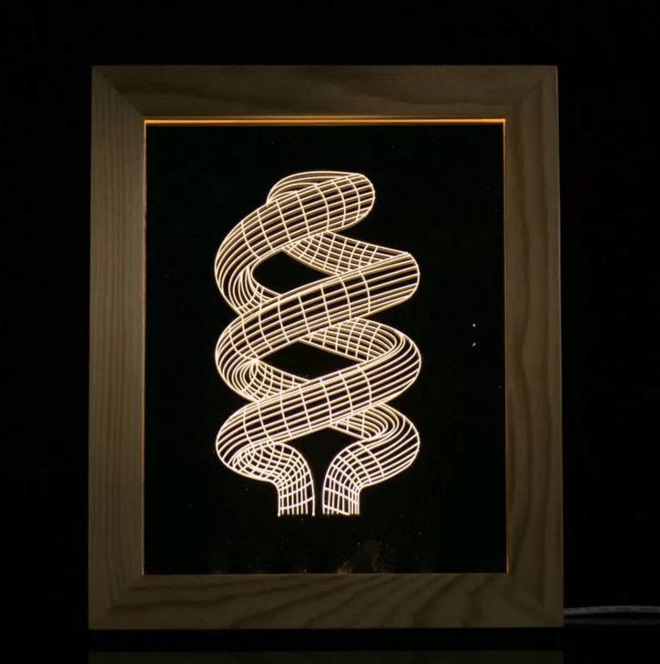 Solid Wood 3D Bedside Photo Frame Lamp-Spiral - 3D Optical Lamp