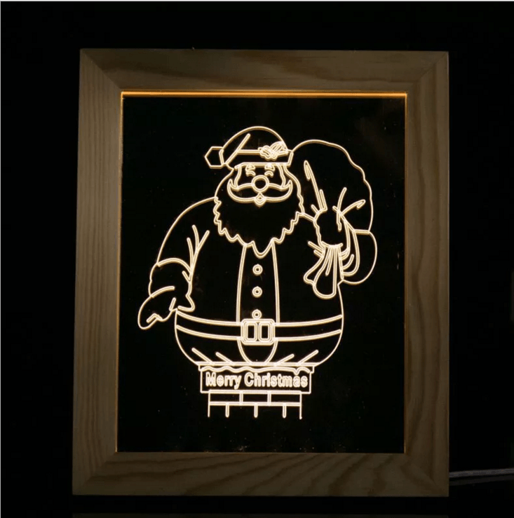 Solid Wood 3D Bedside Photo Frame Lamp-Santa Claus - 3D Optical Lamp