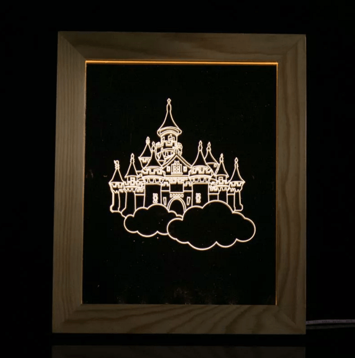 Solid Wood 3D Bedside Photo Frame Lamp-City of Sky - 3D Optical Lamp