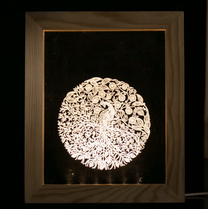 Solid Wood 3D Bedside Photo Frame Lamp-Phoenix Ball - 3D Optical Lamp