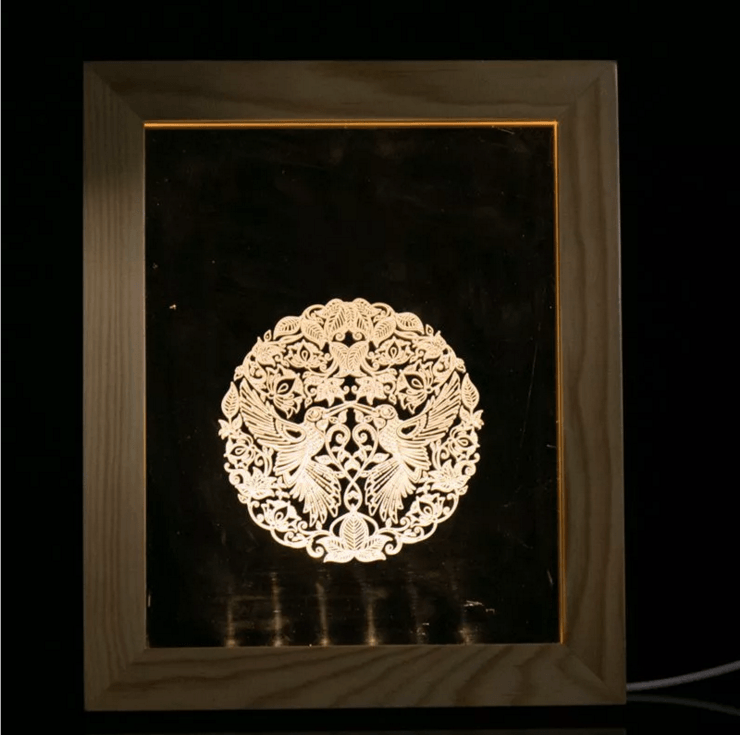 Solid Wood 3D Bedside Photo Frame Lamp-Two Birds - 3D Optical Lamp